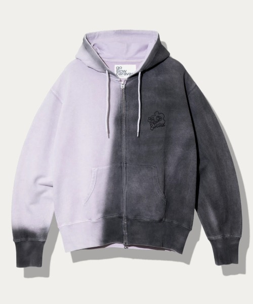 go slow caravan(ゴースローキャラバン)の「UNIQUEインレイG/D 2TONE スプレーカラー ZIP フーディー(パーカー・メンズ・ラベンダー/ターコイズブルー/レッド・MEDIUM/X-LARGE/LARGE)」の2枚目の写真