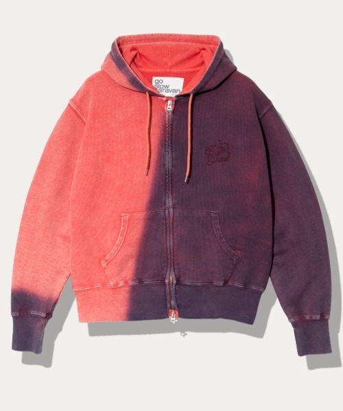 go slow caravan(ゴースローキャラバン)の「UNIQUEインレイG/D 2TONE スプレーカラー ZIP フーディー(パーカー・メンズ・ラベンダー/ターコイズブルー/レッド・MEDIUM/X-LARGE/LARGE)」の3枚目の写真