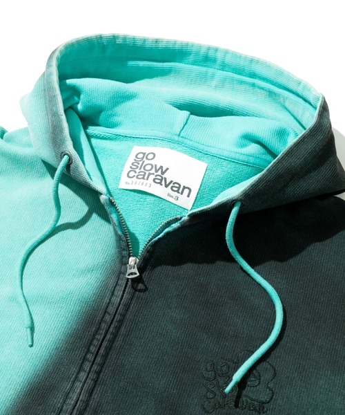 go slow caravan(ゴースローキャラバン)の「UNIQUEインレイG/D 2TONE スプレーカラー ZIP フーディー(パーカー・メンズ・ラベンダー/ターコイズブルー/レッド・MEDIUM/X-LARGE/LARGE)」の4枚目の写真