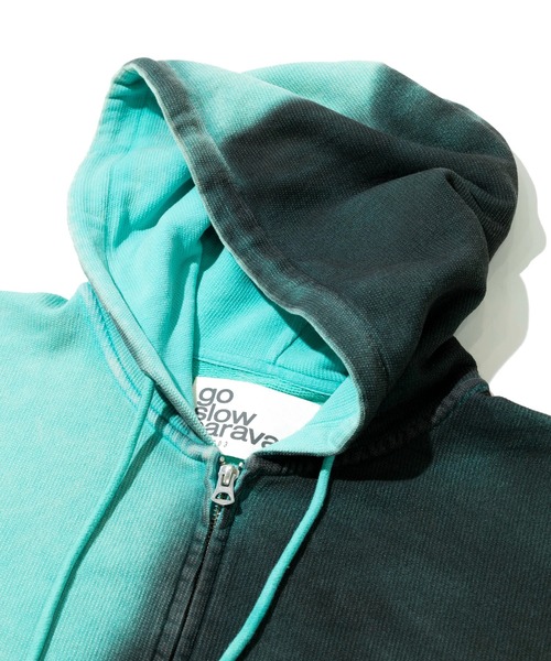 go slow caravan(ゴースローキャラバン)の「UNIQUEインレイG/D 2TONE スプレーカラー ZIP フーディー(パーカー・メンズ・ラベンダー/ターコイズブルー/レッド・MEDIUM/X-LARGE/LARGE)」の5枚目の写真