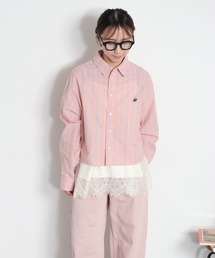 BEVERLY HILLS POLO CLUB（ビバリーヒルズポロクラブ）の「【BEVERLY HILLS POLO CLUB】ロゴ刺繍ストライプシャツ 〈クロップド丈/ロング丈の２サイズ展開〉（シャツ/ブラウス）」