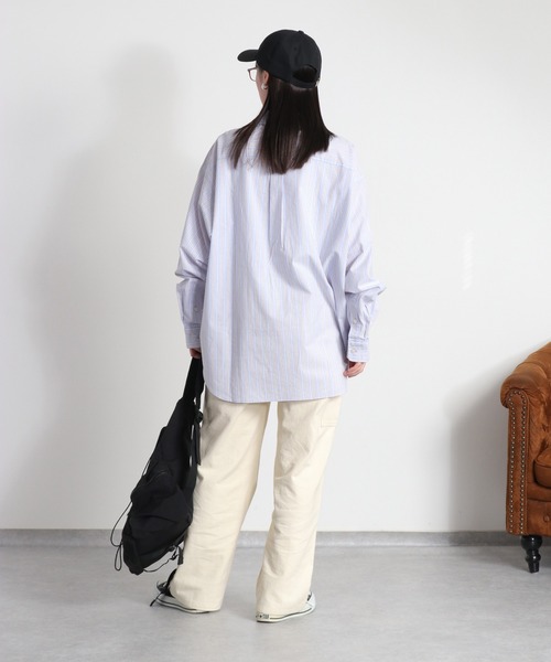BEVERLY HILLS POLO CLUB(ビバリーヒルズポロクラブ)の「【BEVERLY HILLS POLO CLUB】ロゴ刺繍ストライプシャツ 〈クロップド丈/ロング丈の2サイズ展開〉(シャツ/ブラウス・レディース・ブルー系/イエロー系/オレンジ系・M/S)」の18枚目の写真