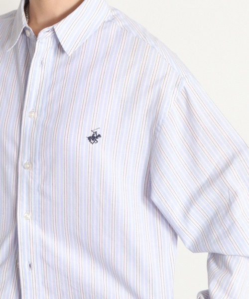 BEVERLY HILLS POLO CLUB(ビバリーヒルズポロクラブ)の「【BEVERLY HILLS POLO CLUB】ロゴ刺繍ストライプシャツ 〈クロップド丈/ロング丈の2サイズ展開〉(シャツ/ブラウス・レディース・ブルー系/イエロー系/オレンジ系・M/S)」の15枚目の写真