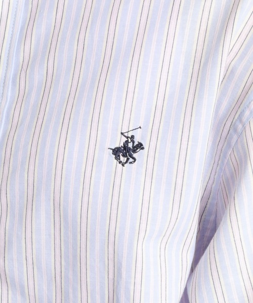 BEVERLY HILLS POLO CLUB(ビバリーヒルズポロクラブ)の「【BEVERLY HILLS POLO CLUB】ロゴ刺繍ストライプシャツ 〈クロップド丈/ロング丈の2サイズ展開〉(シャツ/ブラウス・レディース・ブルー系/イエロー系/オレンジ系・M/S)」の14枚目の写真