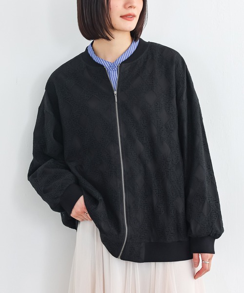 n'OrLABEL（ノアールレーベル）の「『幾何柄レースブルゾン』（ブルゾン・レディース・オフホワイト/ブラック・FREE）」の2枚目の写真