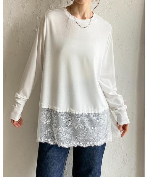 She's Closet(シーズクローゼット)の「長袖 裾レースドッキングロンT レイヤードインナー トップス(Tシャツ/カットソー・レディース・ブラック/ホワイト・FREE)」の8枚目の写真