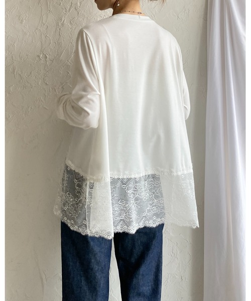 She's Closet(シーズクローゼット)の「長袖 裾レースドッキングロンT レイヤードインナー トップス(Tシャツ/カットソー・レディース・ブラック/ホワイト・FREE)」の9枚目の写真