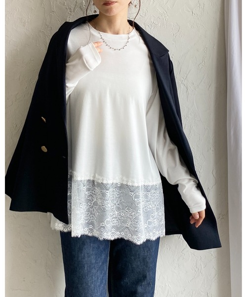 She's Closet(シーズクローゼット)の「長袖 裾レースドッキングロンT レイヤードインナー トップス(Tシャツ/カットソー・レディース・ブラック/ホワイト・FREE)」の10枚目の写真