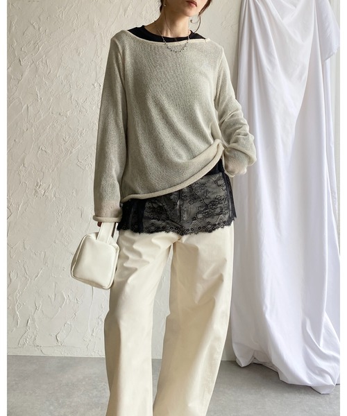 She's Closet(シーズクローゼット)の「長袖 裾レースドッキングロンT レイヤードインナー トップス(Tシャツ/カットソー・レディース・ブラック/ホワイト・FREE)」の13枚目の写真
