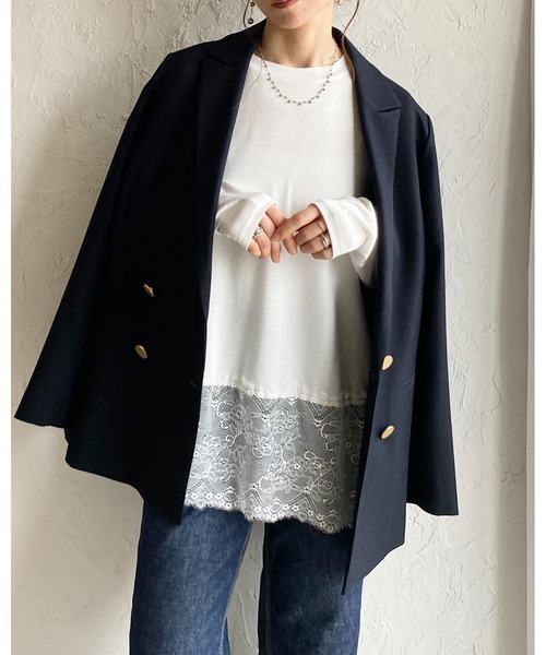 She's Closet(シーズクローゼット)の「長袖 裾レースドッキングロンT レイヤードインナー トップス(Tシャツ/カットソー・レディース・ブラック/ホワイト・FREE)」の14枚目の写真