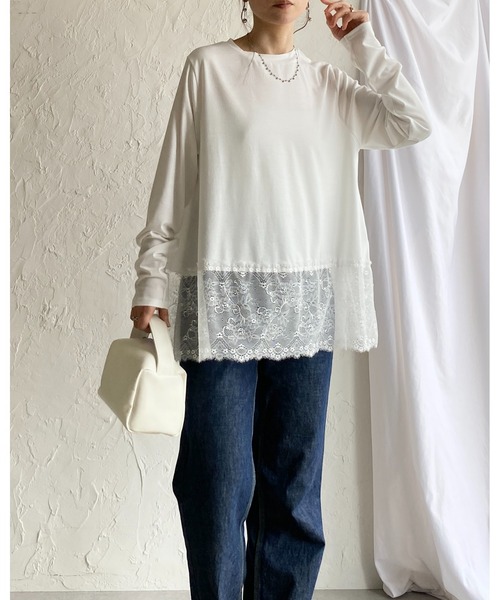 She's Closet(シーズクローゼット)の「長袖 裾レースドッキングロンT レイヤードインナー トップス(Tシャツ/カットソー・レディース・ブラック/ホワイト・FREE)」の15枚目の写真