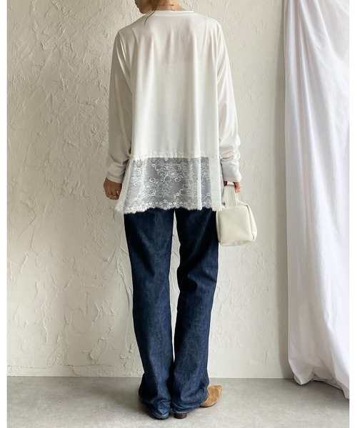 She's Closet(シーズクローゼット)の「長袖 裾レースドッキングロンT レイヤードインナー トップス(Tシャツ/カットソー・レディース・ブラック/ホワイト・FREE)」の17枚目の写真