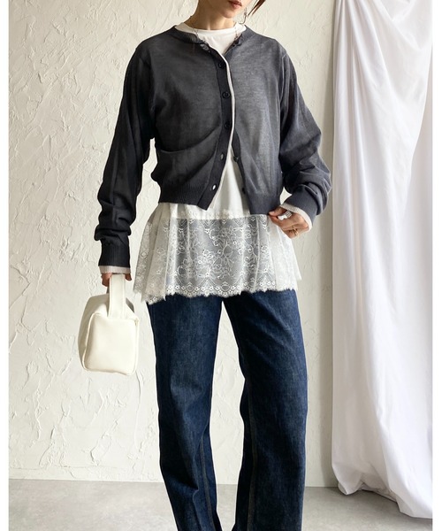 She's Closet(シーズクローゼット)の「長袖 裾レースドッキングロンT レイヤードインナー トップス(Tシャツ/カットソー・レディース・ブラック/ホワイト・FREE)」の18枚目の写真