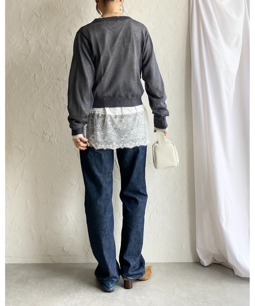 She's Closet(シーズクローゼット)の「長袖 裾レースドッキングロンT レイヤードインナー トップス(Tシャツ/カットソー・レディース・ブラック/ホワイト・FREE)」の19枚目の写真