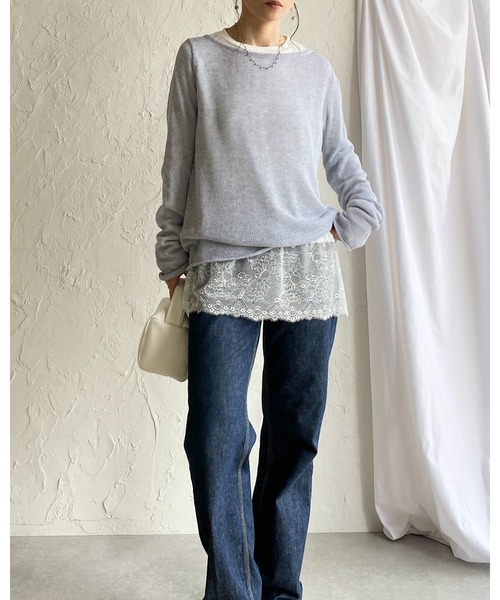 She's Closet(シーズクローゼット)の「長袖 裾レースドッキングロンT レイヤードインナー トップス(Tシャツ/カットソー・レディース・ブラック/ホワイト・FREE)」の20枚目の写真