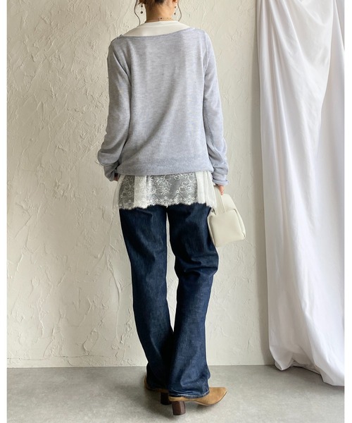 She's Closet(シーズクローゼット)の「長袖 裾レースドッキングロンT レイヤードインナー トップス(Tシャツ/カットソー・レディース・ブラック/ホワイト・FREE)」の21枚目の写真
