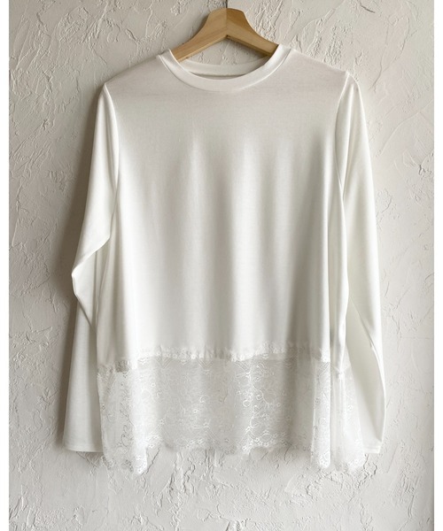 She's Closet(シーズクローゼット)の「長袖 裾レースドッキングロンT レイヤードインナー トップス(Tシャツ/カットソー・レディース・ブラック/ホワイト・FREE)」の6枚目の写真