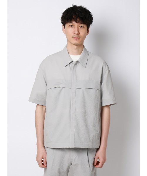 FLAT（フラット）の「FLAT ユーティリティーシャツ 半袖 ウォッシャブル ストレッチ ドライシアサッカー 無地（Tシャツ/カットソー・メンズ・ライトグレー/ネイビー・S/M/L）」の4枚目の写真