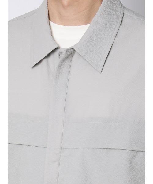 FLAT（フラット）の「FLAT ユーティリティーシャツ 半袖 ウォッシャブル ストレッチ ドライシアサッカー 無地（Tシャツ/カットソー・メンズ・ライトグレー/ネイビー・S/M/L）」の8枚目の写真