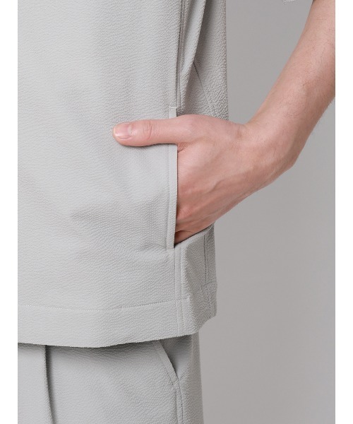 FLAT（フラット）の「FLAT ユーティリティーシャツ 半袖 ウォッシャブル ストレッチ ドライシアサッカー 無地（Tシャツ/カットソー・メンズ・ライトグレー/ネイビー・S/M/L）」の11枚目の写真