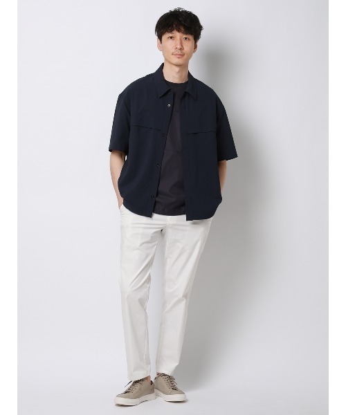 FLAT（フラット）の「FLAT ユーティリティーシャツ 半袖 ウォッシャブル ストレッチ ドライシアサッカー 無地（Tシャツ/カットソー・メンズ・ライトグレー/ネイビー・S/M/L）」の14枚目の写真