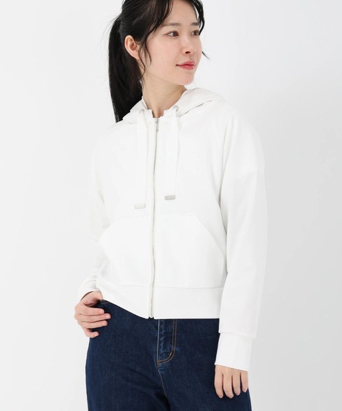 UNIVERVAL MUSE(ユニバーバル ミューズ)の「ライトダンボール_フリルフードパーカー(Tシャツ/カットソー・レディース・ライトグレー/ブラック/オフホワイト・2)」の2枚目の写真