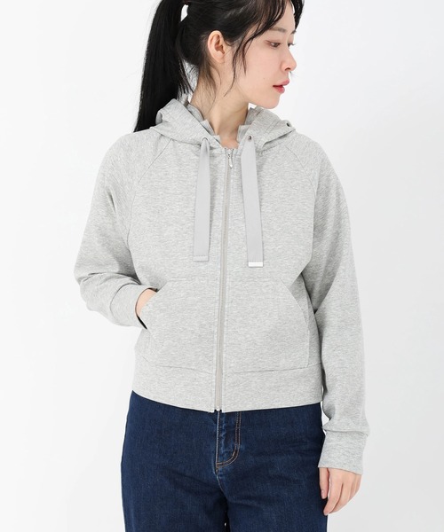 UNIVERVAL MUSE(ユニバーバル ミューズ)の「ライトダンボール_フリルフードパーカー(Tシャツ/カットソー・レディース・ライトグレー/ブラック/オフホワイト・2)」の1枚目の写真