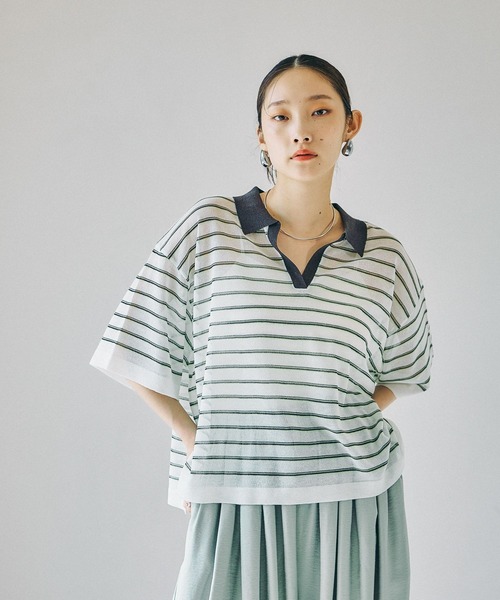 LEPSIM（レプシィム）の「12ゲージシアースキッパーSS　664904（ニット/セーター・レディース・ライトブルー/ブラック/ホワイト×ブラック/グレー系その他・FREE）」の2枚目の写真