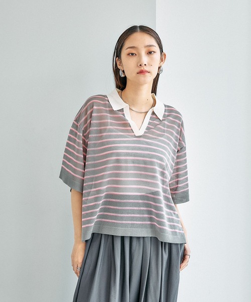 LEPSIM（レプシィム）の「12ゲージシアースキッパーSS　664904（ニット/セーター・レディース・ライトブルー/ブラック/ホワイト×ブラック/グレー系その他・FREE）」の3枚目の写真