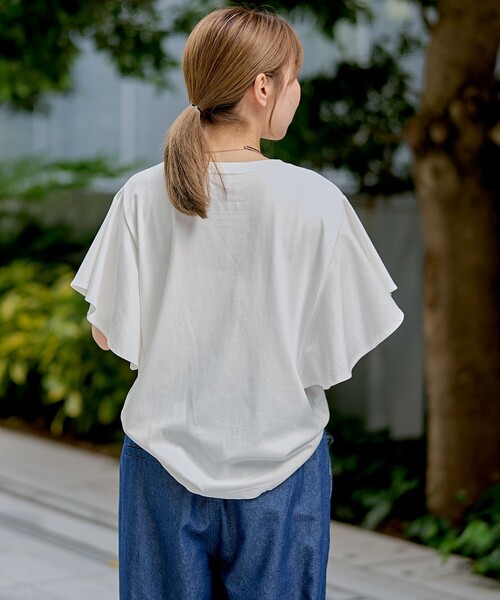 coen(コーエン)の「【UVカット・接触冷感】WELLTECT(ウェルテクト)USAコットン フレアスリーブ Tシャツ(インフルエンサー紹介アイテム)(Tシャツ/カットソー・レディース・ピンク/クリーム/オフホワイト/ブラック・L/M)」の8枚目の写真