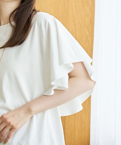 coen(コーエン)の「【UVカット・接触冷感】WELLTECT(ウェルテクト)USAコットン フレアスリーブ Tシャツ(インフルエンサー紹介アイテム)(Tシャツ/カットソー・レディース・ピンク/クリーム/オフホワイト/ブラック・L/M)」の12枚目の写真