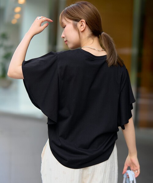 coen(コーエン)の「【UVカット・接触冷感】WELLTECT(ウェルテクト)USAコットン フレアスリーブ Tシャツ(インフルエンサー紹介アイテム)(Tシャツ/カットソー・レディース・ピンク/クリーム/オフホワイト/ブラック・L/M)」の17枚目の写真