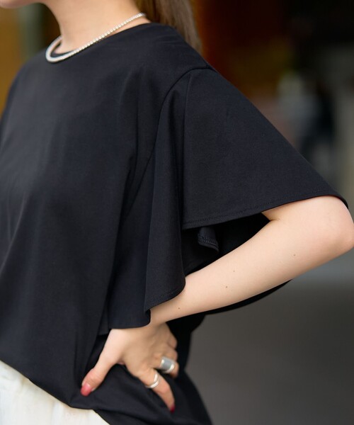 coen(コーエン)の「【UVカット・接触冷感】WELLTECT(ウェルテクト)USAコットン フレアスリーブ Tシャツ(インフルエンサー紹介アイテム)(Tシャツ/カットソー・レディース・ピンク/クリーム/オフホワイト/ブラック・L/M)」の18枚目の写真