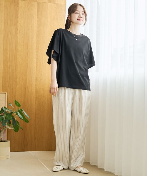 coen(コーエン)の「【UVカット・接触冷感】WELLTECT(ウェルテクト)USAコットン フレアスリーブ Tシャツ(インフルエンサー紹介アイテム)(Tシャツ/カットソー・レディース・ピンク/クリーム/オフホワイト/ブラック・L/M)」の19枚目の写真