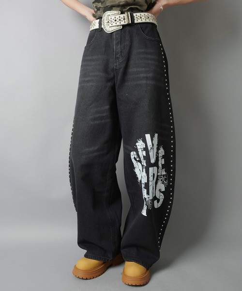 SPINNS（スピンズ）の「サイドスタッズバルーンパンツ/バディガール（その他パンツ・レディース・ブルー/ブラック・ONESIZE）」の3枚目の写真