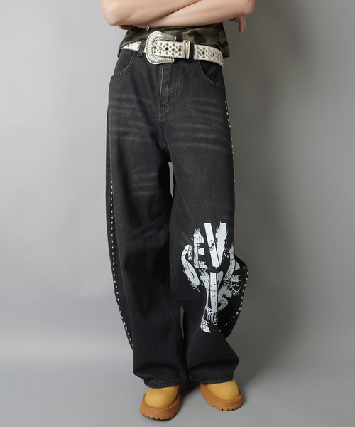 SPINNS（スピンズ）の「サイドスタッズバルーンパンツ/バディガール（その他パンツ・レディース・ブルー/ブラック・ONESIZE）」の4枚目の写真