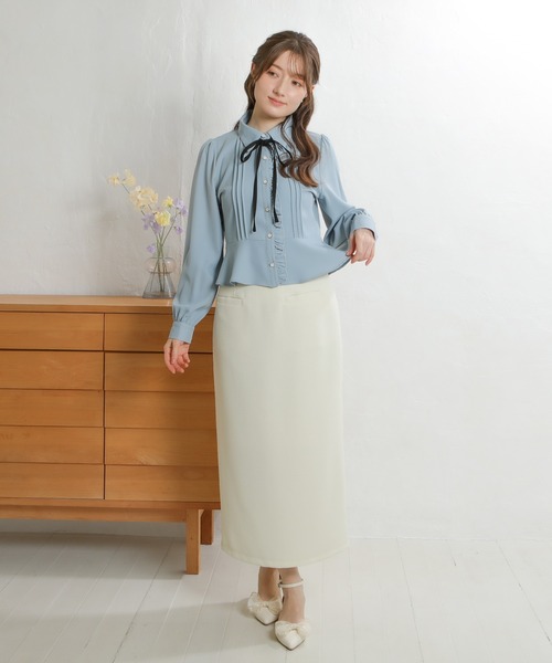 ASTORIA ODIER（アストリアオディール）の「ピンタックペプラムブラウス（シャツ/ブラウス・レディース・ネイビー/ホワイト/サックスブルー・MEDIUM）」の5枚目の写真