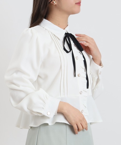 ASTORIA ODIER（アストリアオディール）の「ピンタックペプラムブラウス（シャツ/ブラウス・レディース・ネイビー/ホワイト/サックスブルー・MEDIUM）」の22枚目の写真