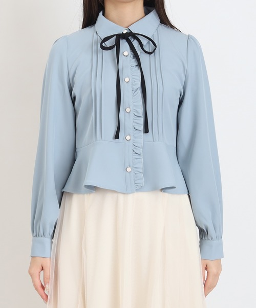 ASTORIA ODIER（アストリアオディール）の「ピンタックペプラムブラウス（シャツ/ブラウス・レディース・ネイビー/ホワイト/サックスブルー・MEDIUM）」の15枚目の写真