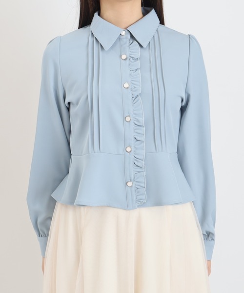 ASTORIA ODIER（アストリアオディール）の「ピンタックペプラムブラウス（シャツ/ブラウス・レディース・ネイビー/ホワイト/サックスブルー・MEDIUM）」の12枚目の写真