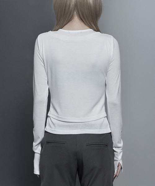 ETRE AU SOMMET(エトレオソメ)の「U-Neck Double Button layered Cardigan (White)(カーディガン/ボレロ・レディース・ホワイト・FREE)」の5枚目の写真