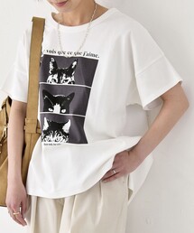 quaranciel | quaranciel:〈接触冷感/汗染み防止加工/洗濯機可能〉CAT プリント TEE(Tシャツ/カットソー)