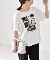 〈接触冷感/汗染み防止加工/洗濯機可能〉CAT プリント TEE