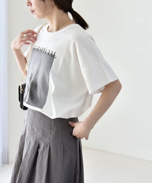 quaranciel（カランシエル）の「quaranciel:〈接触冷感/汗染み防止加工/洗濯機可能〉CAT プリント TEE（Tシャツ/カットソー・レディース・ホワイト系2/ホワイト系1/ホワイト系3・ONE SIZE）」の9枚目の写真