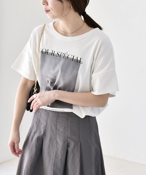 quaranciel（カランシエル）の「quaranciel:〈接触冷感/汗染み防止加工/洗濯機可能〉CAT プリント TEE（Tシャツ/カットソー・レディース・ホワイト系2/ホワイト系1/ホワイト系3・ONE SIZE）」の10枚目の写真