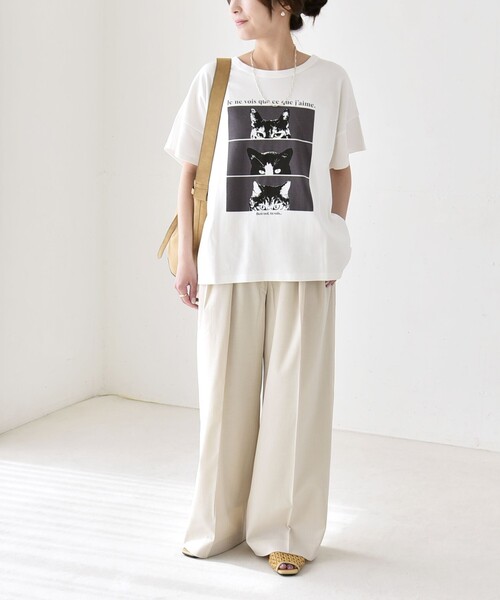 quaranciel（カランシエル）の「quaranciel:〈接触冷感/汗染み防止加工/洗濯機可能〉CAT プリント TEE（Tシャツ/カットソー・レディース・ホワイト系2/ホワイト系1/ホワイト系3・ONE SIZE）」の12枚目の写真