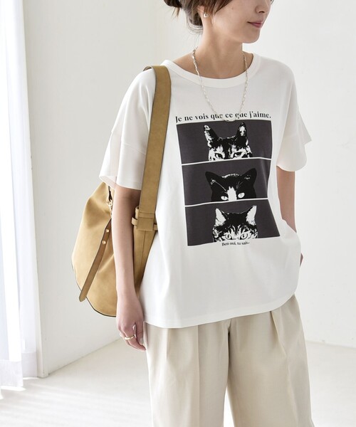 quaranciel（カランシエル）の「quaranciel:〈接触冷感/汗染み防止加工/洗濯機可能〉CAT プリント TEE（Tシャツ/カットソー・レディース・ホワイト系2/ホワイト系1/ホワイト系3・ONE SIZE）」の14枚目の写真