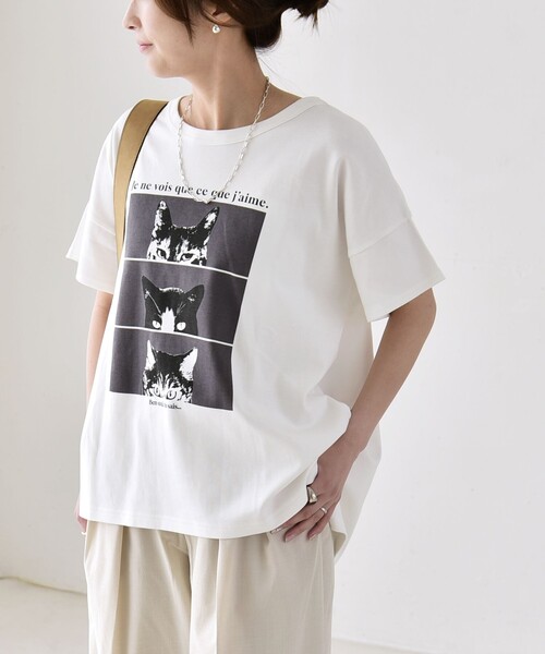 quaranciel（カランシエル）の「quaranciel:〈接触冷感/汗染み防止加工/洗濯機可能〉CAT プリント TEE（Tシャツ/カットソー・レディース・ホワイト系2/ホワイト系1/ホワイト系3・ONE SIZE）」の15枚目の写真
