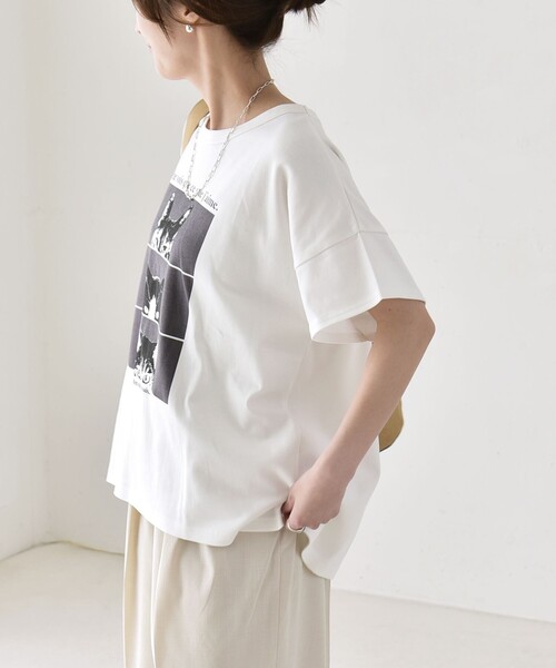quaranciel（カランシエル）の「quaranciel:〈接触冷感/汗染み防止加工/洗濯機可能〉CAT プリント TEE（Tシャツ/カットソー・レディース・ホワイト系2/ホワイト系1/ホワイト系3・ONE SIZE）」の16枚目の写真