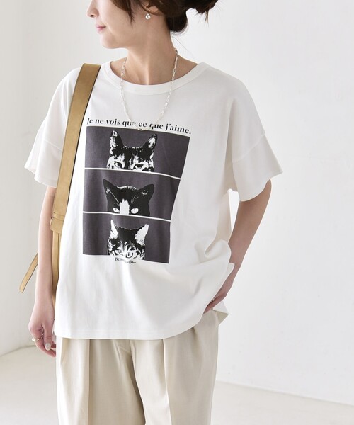 quaranciel（カランシエル）の「quaranciel:〈接触冷感/汗染み防止加工/洗濯機可能〉CAT プリント TEE（Tシャツ/カットソー・レディース・ホワイト系2/ホワイト系1/ホワイト系3・ONE SIZE）」の20枚目の写真